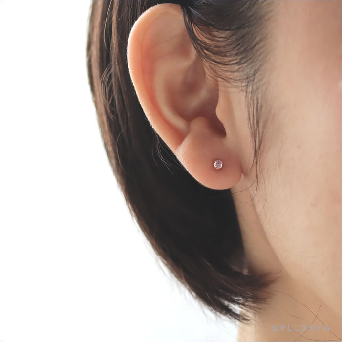 チタンピアス「CZピンクサファイア/ゴールドカラー」３mm