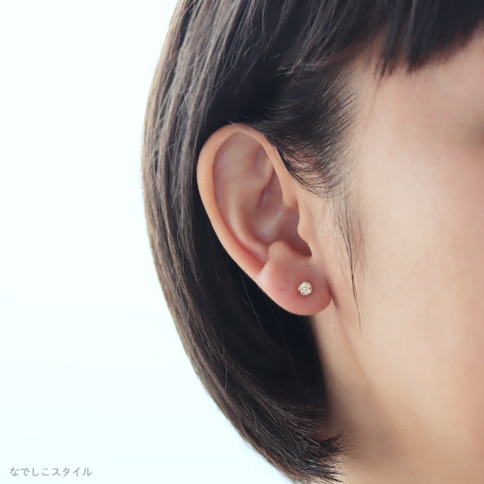 一粒キュービックジルコニア「ゴールドカラー/シャンパンダイア」4mm