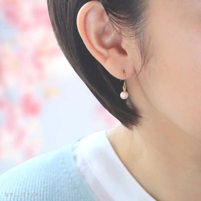 桜色グラスパール6mm（フック） チタンピアスの通販SHOP｜なでしこ