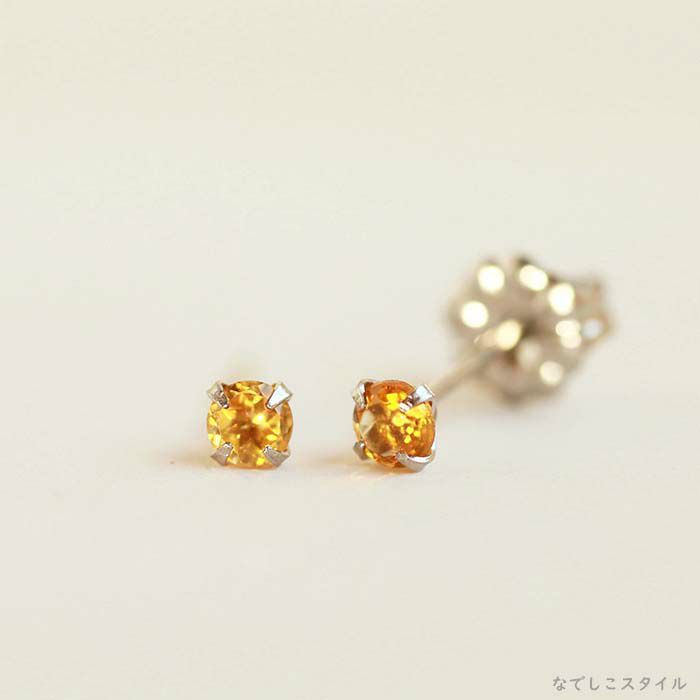 シトリン/チタンピアス（スタッドピアス）