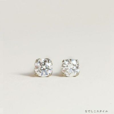 セカンドピアス対応のチタン純度99.5％のチタンピアス、プラチナ軸の一粒キュービックジルコニア「CZダイアモンド」３mm、正面からの画像