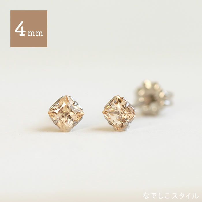 一粒ジルコニア「カルテット/シャンパンダイア」４mm チタンピアスの